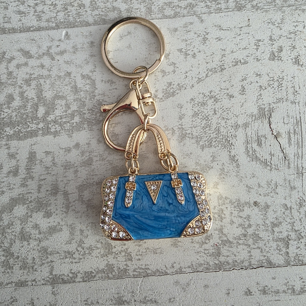 Blue and Gold Handbag Bag Charm & Keychain NWT
